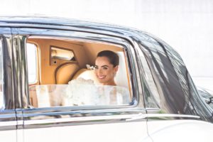 Bride inside 1950’s Classic Bentley